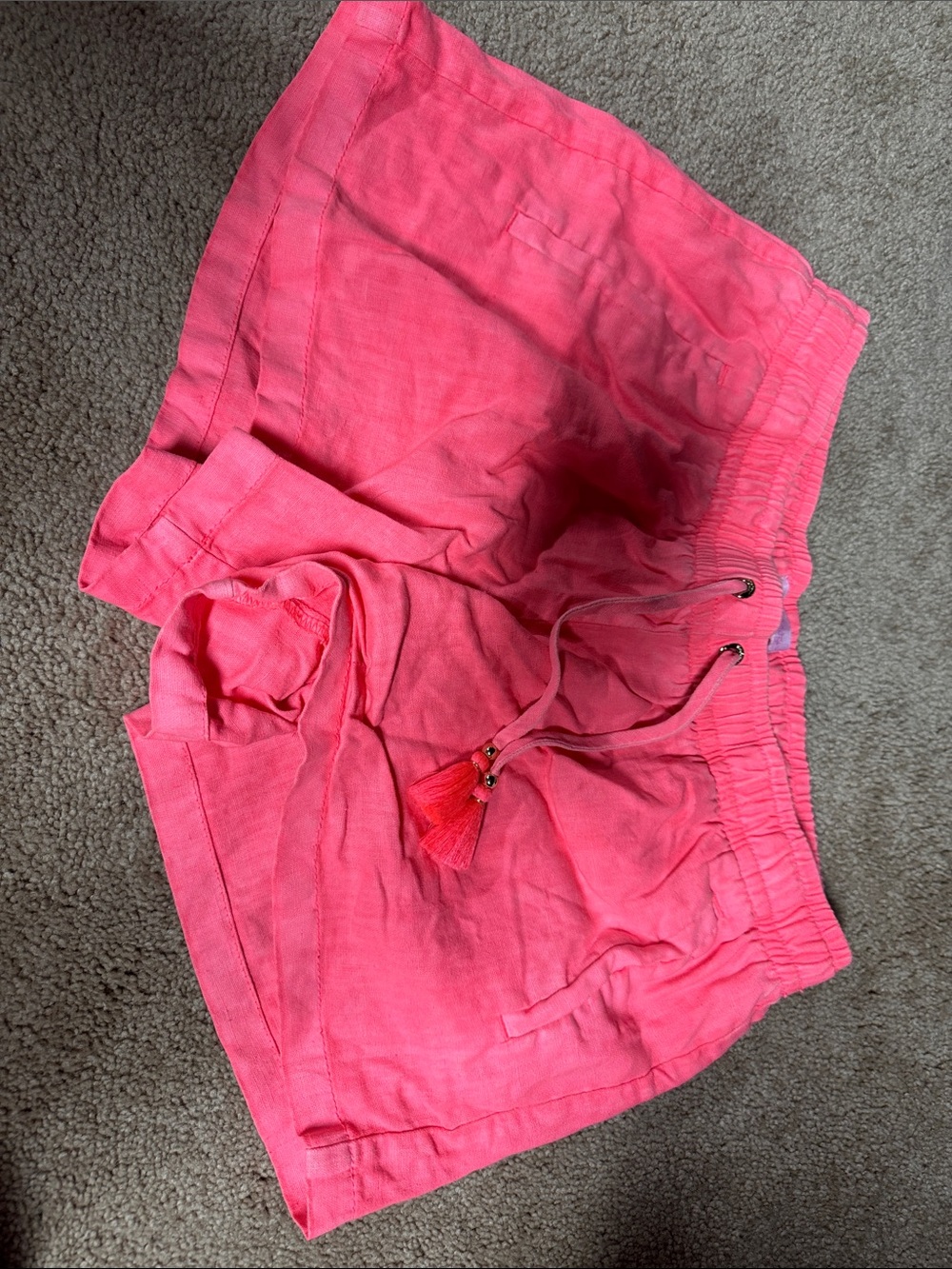 Lilly Pulitzer Bright Coral Pink Drawstring Linen Shorts